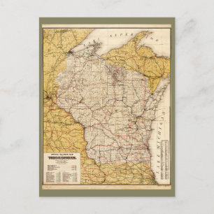 Official Railroad Map of Wisconsin (1900) Postcard