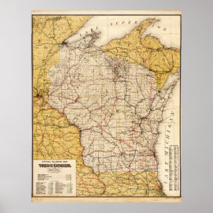 Official Railroad Map of Wisconsin (1900) Poster