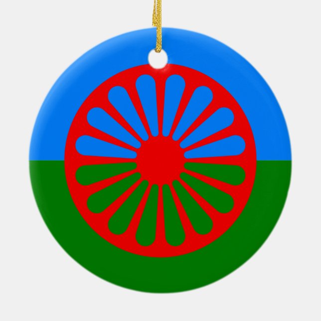 Official Romany gypsy flag Ceramic Tree Decoration (Back)