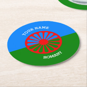Official Romany gypsy travellers flag personalised Round Paper Coaster