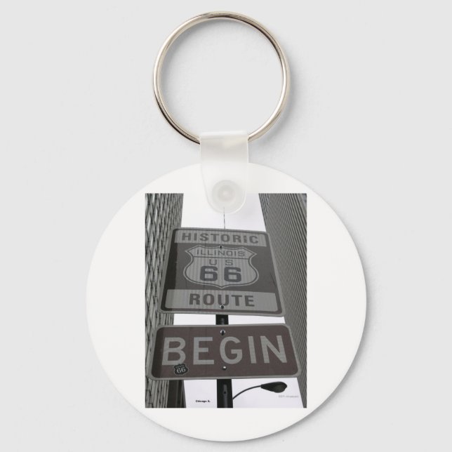 Official Route 66 begin sign Key Ring (Front)