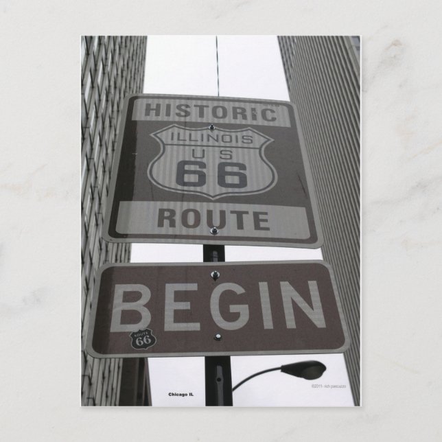 Official Route 66 begin sign Postcard (Front)