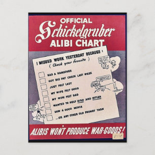Official Schickelgruber Alibi Chart Postcard
