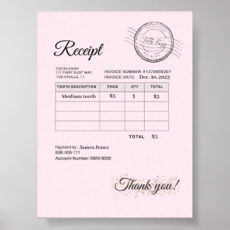 Official Seal Tooth Fairy Pillow Money Receipt  Poster