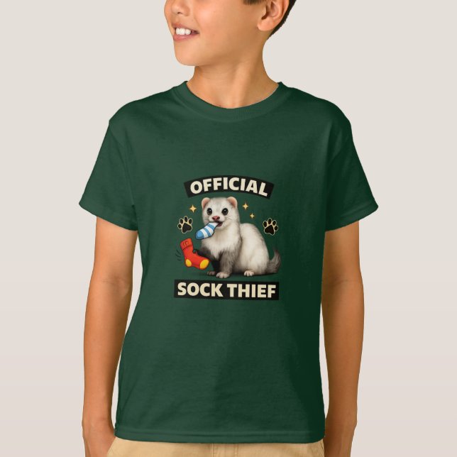 “Official Sock Thief Ferret Tee.  T-Shirt (Front)