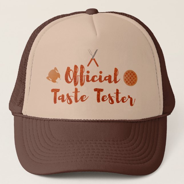 Official Taste Tester Thanksgiving Glitter Trucker Hat (Front)