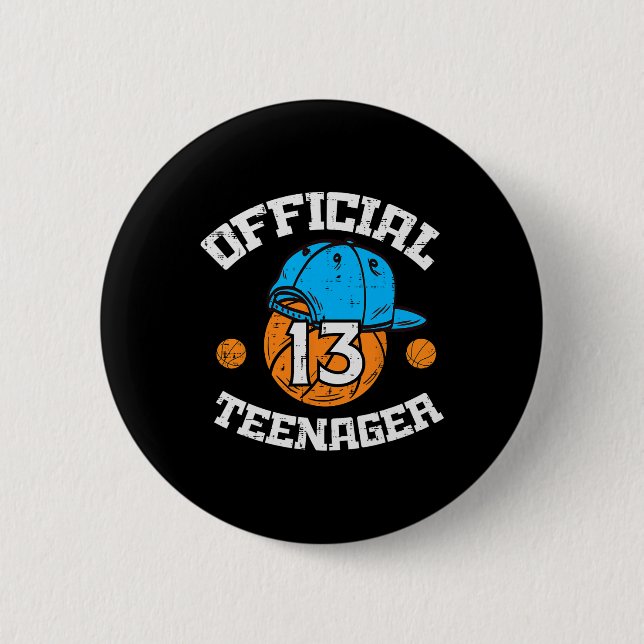 Official Teenager 13 Sketll Cap 13th Birthday Bday 6 Cm Round Badge (Front)