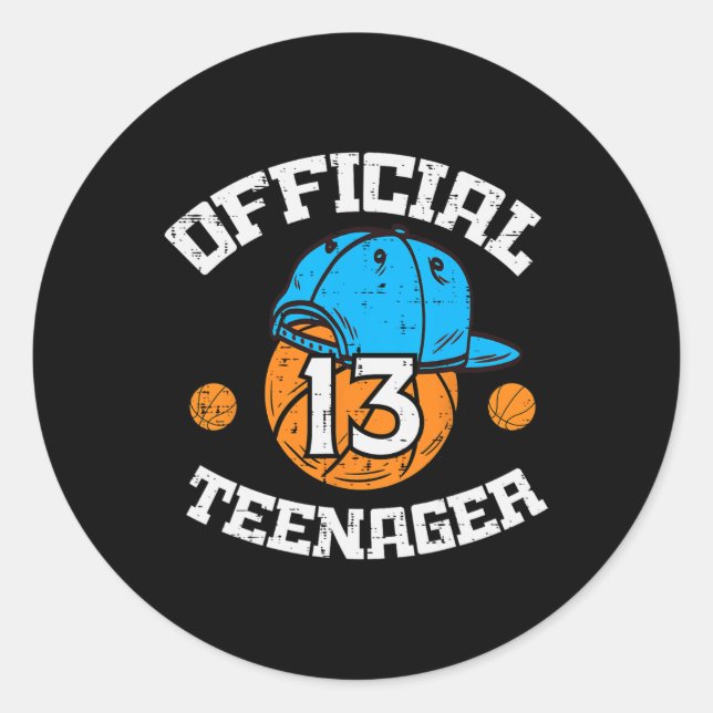 Official Teenager 13 Sketll Cap 13th Birthday Bday Classic Round Sticker (Front)