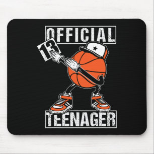 Official Teenager 13th Birthday Boy Fun Bysketbyll Mouse Mat