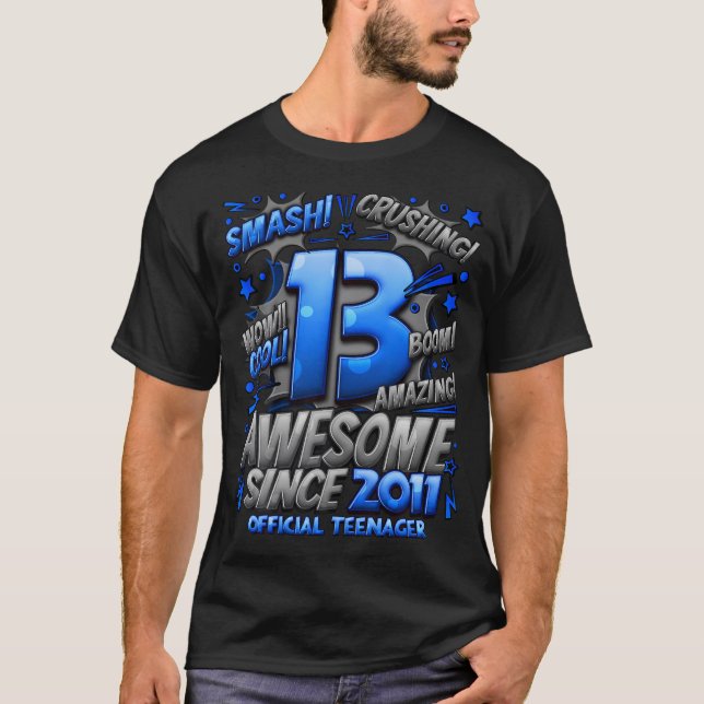 Official Teenager 13Th Birthday Comic Style 13 Yea T-Shirt (Front)
