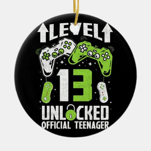 Official Teenager 13th Birthday Level 13 Unlocked Ceramic Tree Decoration (Front)