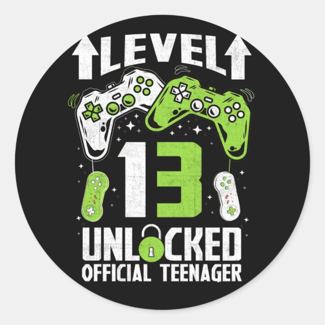 Official Teenager 13th Birthday Level 13 Unlocked Classic Round Sticker (Front)