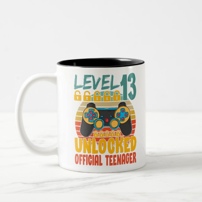 Official Teenager 13th Birthday Level 13 Unlocked Two-Tone Coffee Mug (Left)