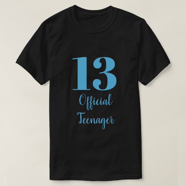 Official Teenager 13th Birthday Sky Blue Black T-Shirt (Design Front)