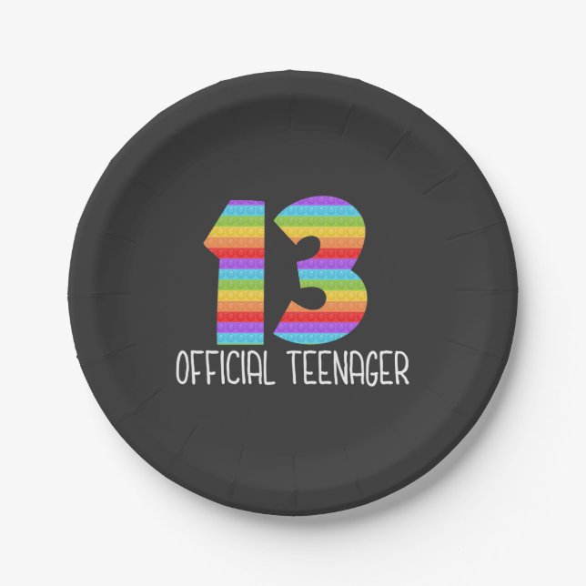 Official Teenager 13th Boy or Girl Popit Popping Paper Plate (Front)