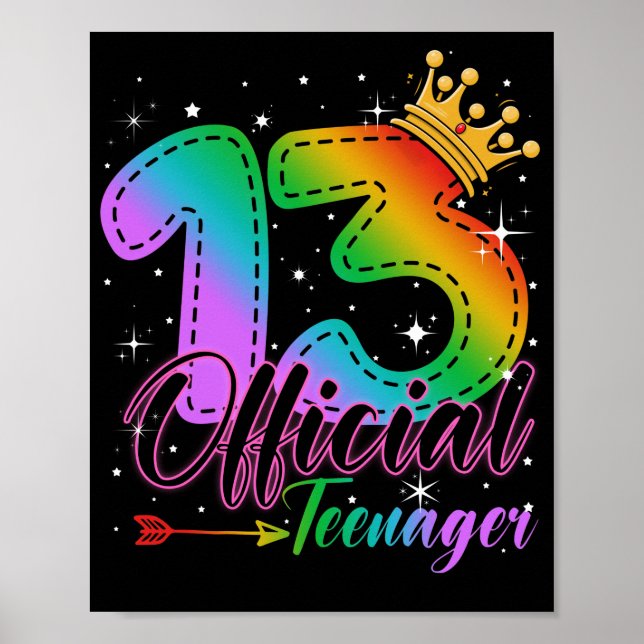 Official Teenager in Rainbow Colours 13th Birthday Poster (Front)