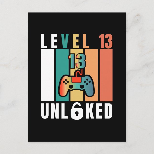 Official Teenager Level 13 Unlocked Birthday Holiday Postcard (Front)