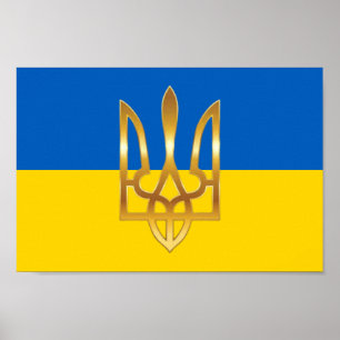 Official Ukraine Flag Trident Symbol Poster