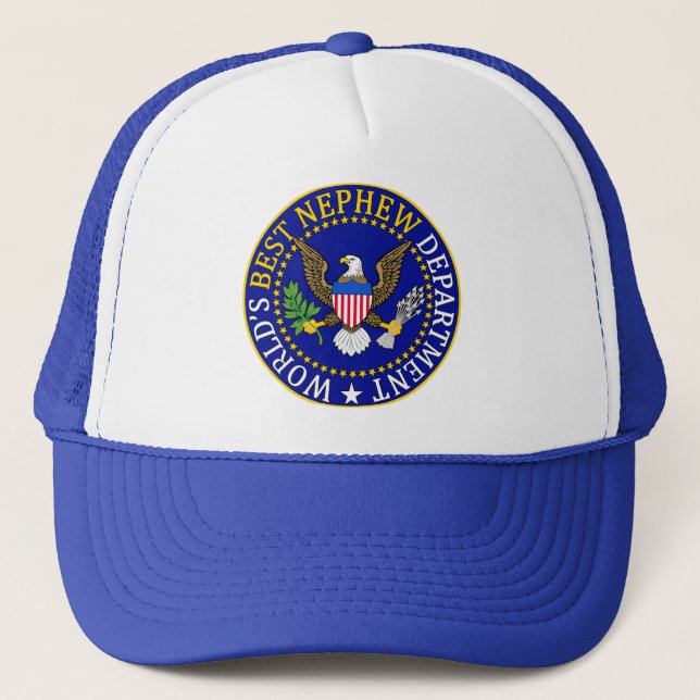 Official World's Best Nephew Department Seal Trucker Hat (Front)