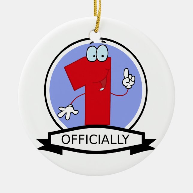 Officially 1 Birthday Banner Ceramic Tree Decoration (Front)