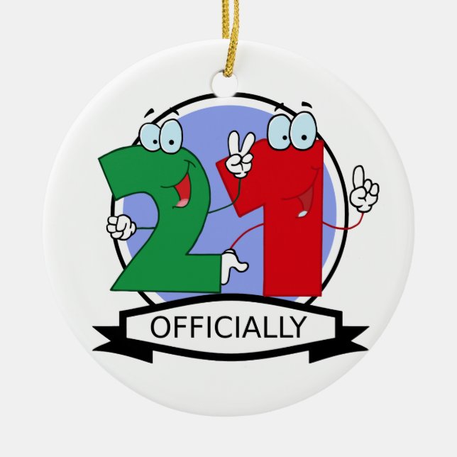 Officially 21 Birthday Banner Ceramic Tree Decoration (Front)