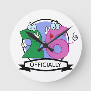 Officially 26 Birthday Banner Round Clock