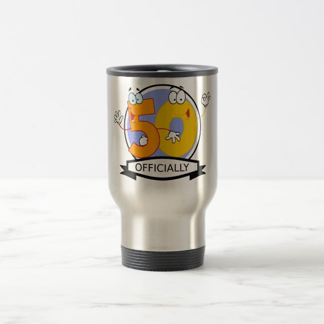 Officially 50 Birthday Banner Travel Mug (Center)