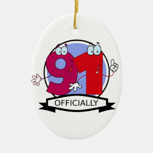 Officially 91 Birthday Banner Ceramic Tree Decoration