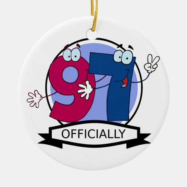 Officially 97 Birthday Banner Ceramic Tree Decoration (Front)
