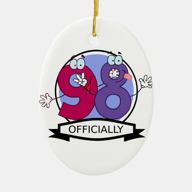 Officially 98 Birthday Banner. Ceramic Tree Decoration (Front)