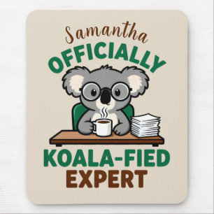 Officially Koala-fied Expert Funny Coffee Pun Mouse Mat