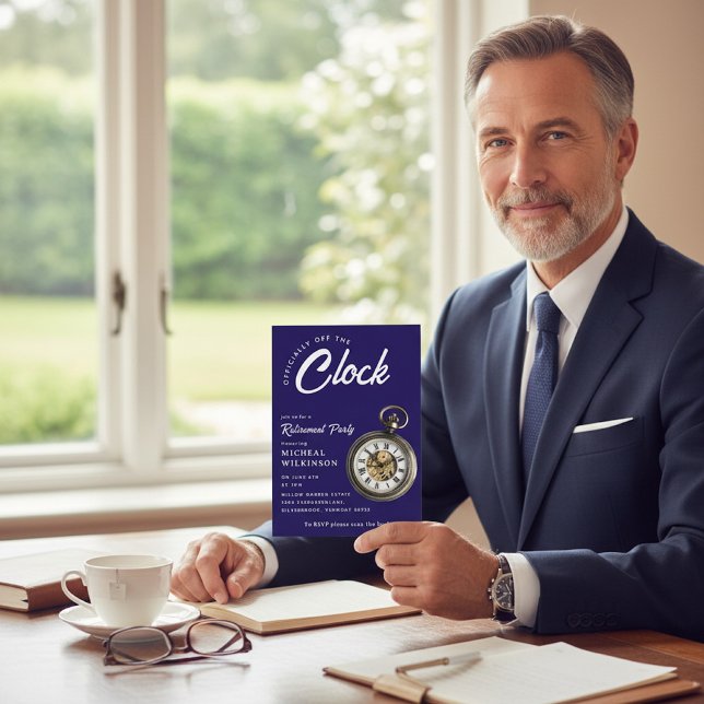 Officially Off The Clock Pocket Watch Retirement  Invitation (Creator Uploaded)