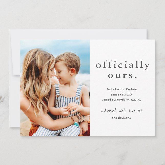 Officially Ours Minimal Photo Adoption Announcement (Front)