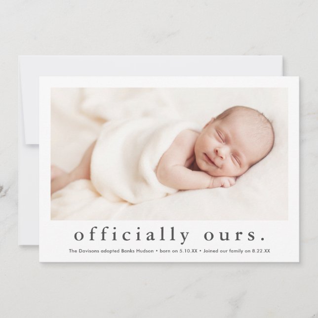 Officially Ours Minimal Photo Adoption Announcement (Front)