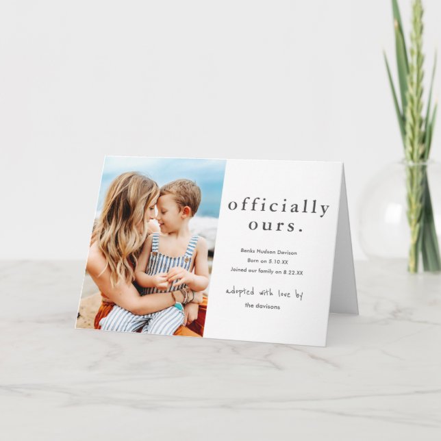 Officially Ours Minimal Photo Adoption Announcement (Front)