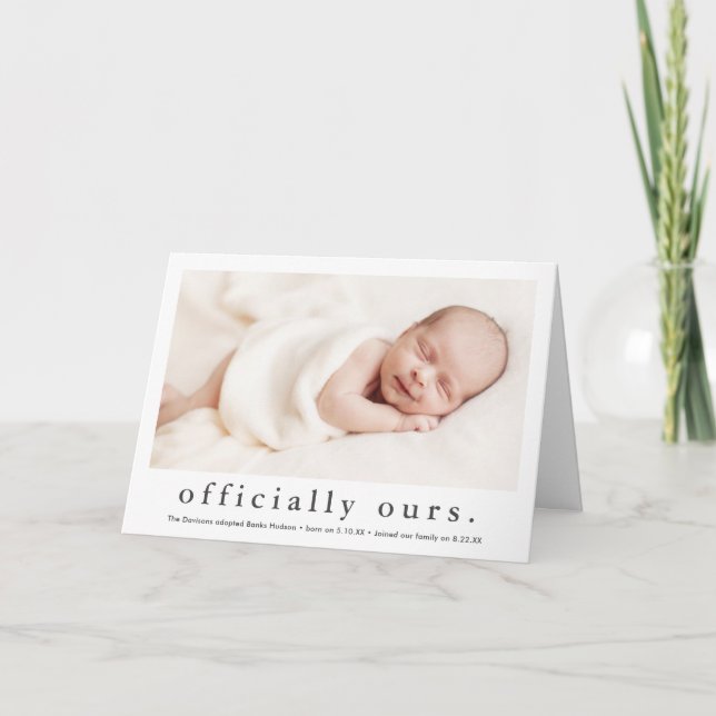 Officially Ours Minimal Photo Adoption Announcement (Front)