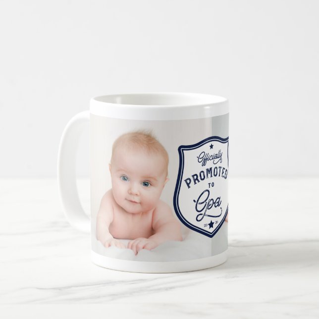 Officially Promoted to Opa Badge & Photo Coffee Mug (Front Left)