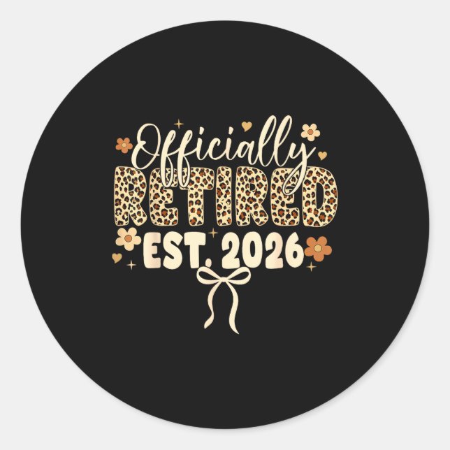 Officially retired 2026 retirement leopard bow classic round sticker (Front)