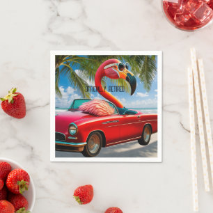 Officially Retired Flamingo & Convertible on Beach Napkin