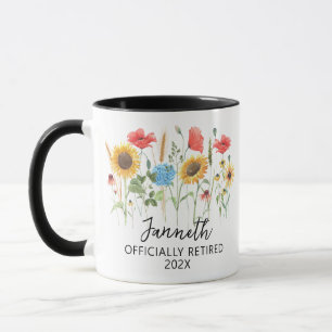 Officially Retired Floral Woman Friend Coworker Mug