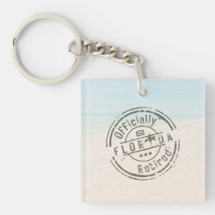 Officially Retired in Florida Tropical Beach Ocean Key Ring