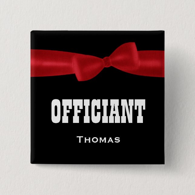 OFFICIANT Wedding Custom Name V02L RED 15 Cm Square Badge (Front)