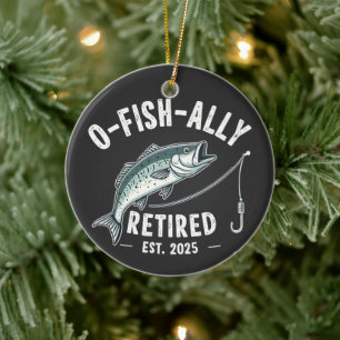 Offishally Retired est 2025 Fisher Dad Retirement Ceramic Tree Decoration