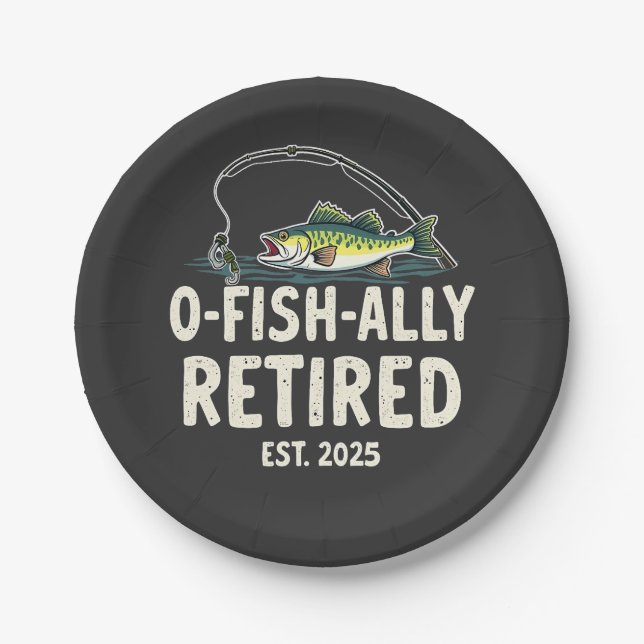 Offishally Retired Est. 2025 Retirement Fisher Dad Paper Plate (Front)