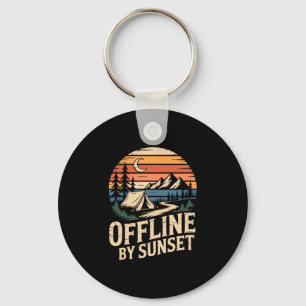 Offline by sunset retro camping mountain adventure key ring