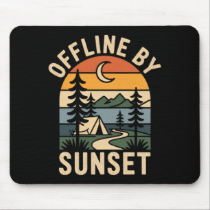 Offline by sunset retro camping nature outdoors mouse mat