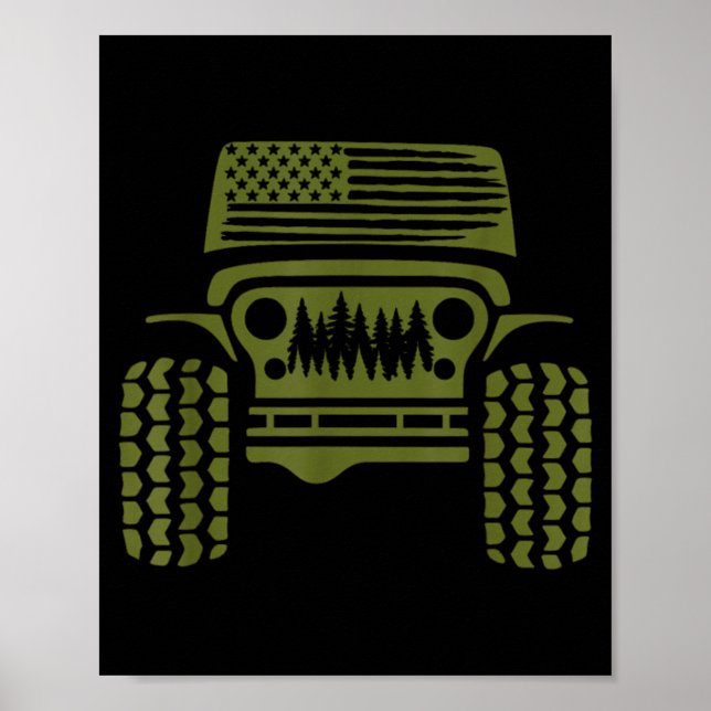 Offroad American Flag Forest 4x4 Adventure Retro Poster (Front)