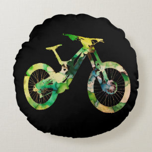 Offroad Downhill Sport Xtreme Watercolor Art Round Cushion