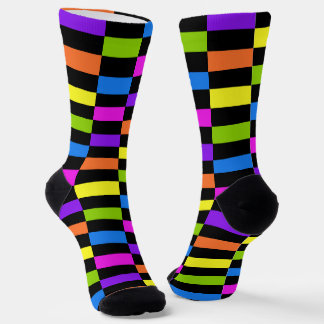 Offset Blocks, Black and Bright Colours Geometric  Socks