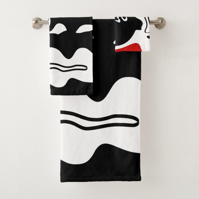 Offset Chamber: Abstract Black, White & Red Bath Towel Set (Insitu)